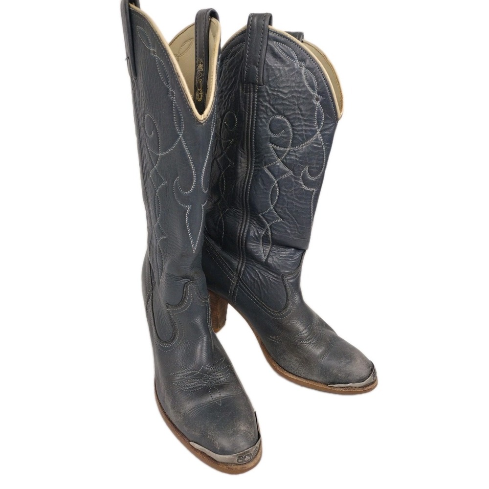 Vintage 7N Acme Womens Cowboy Boots Gray Classic Western Stitching 8854